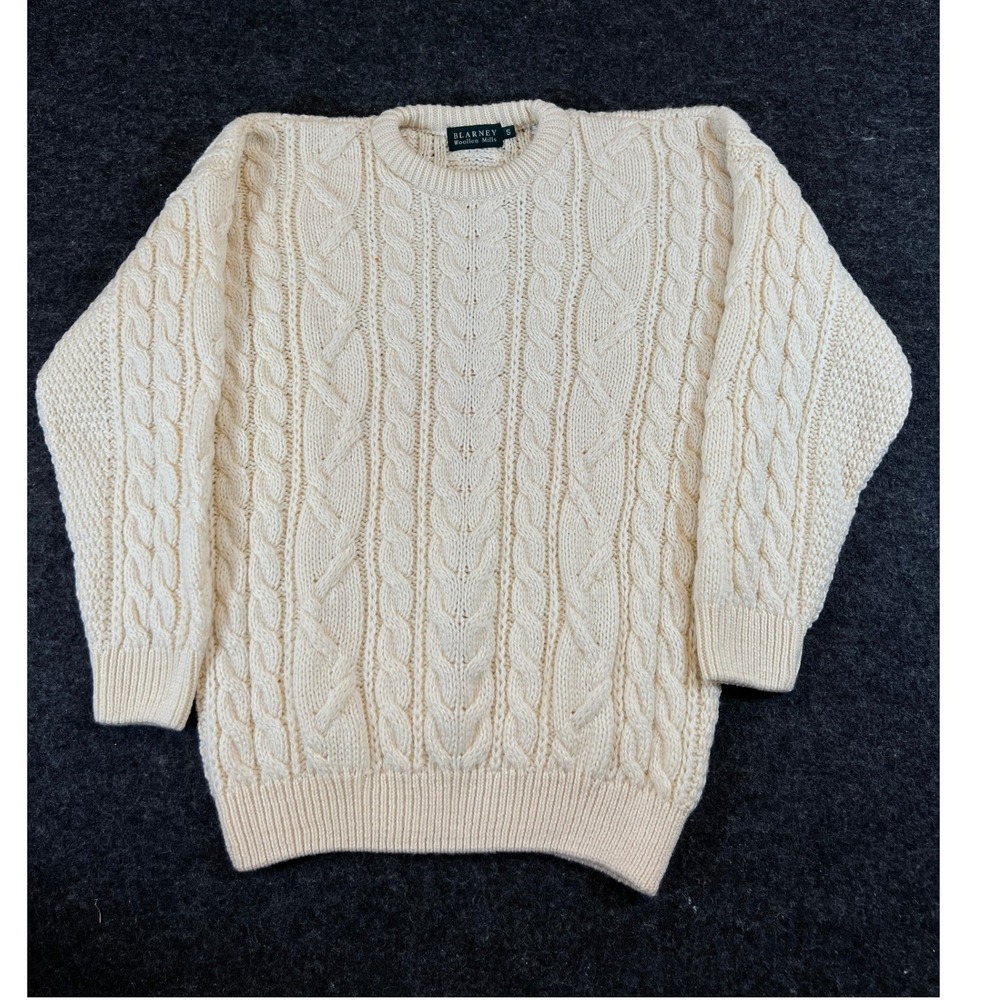Vintage 90s Blarney Woollen Mills Aran Cable Knit Fisherman Sweater Mens Small